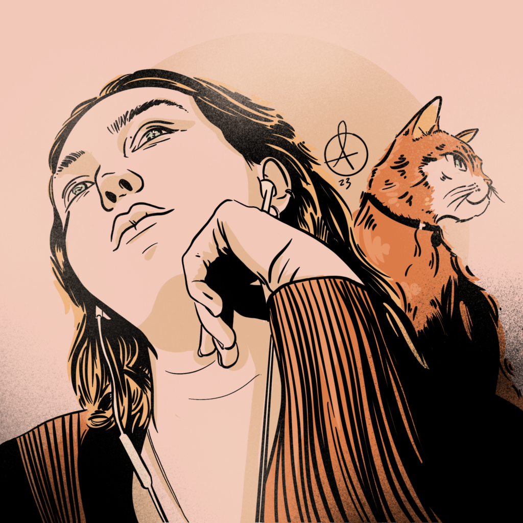 Ilustración de mujer con un gato